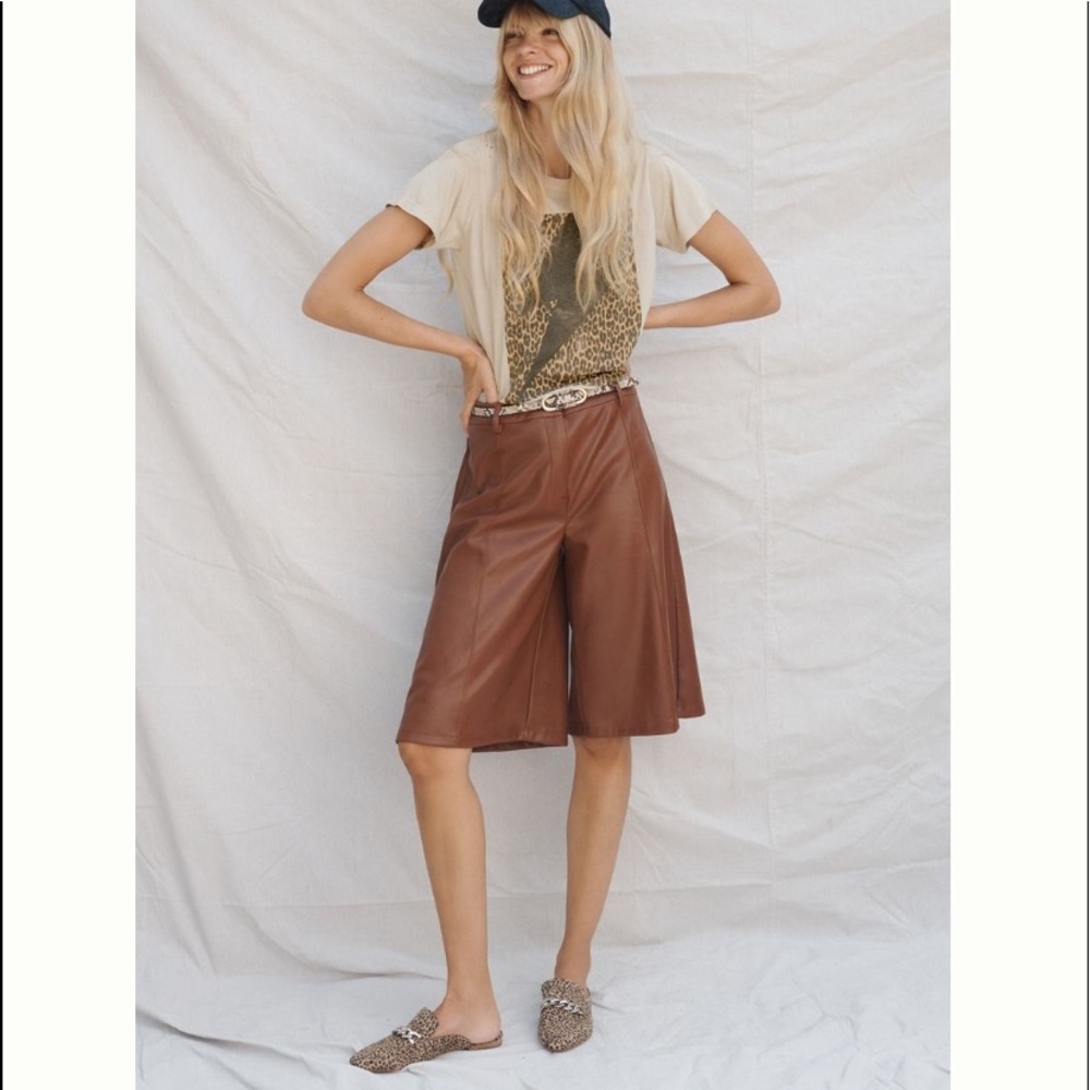 Anthropologie Brown Faux Leather Culottes XS